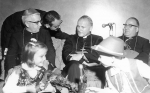 Cardinal Karol Wojtyla (center) talks with Bishop Bernard McLaughlin (left) and Bishop Bennincasa during a visit to Buffalo on September 25, 1969.